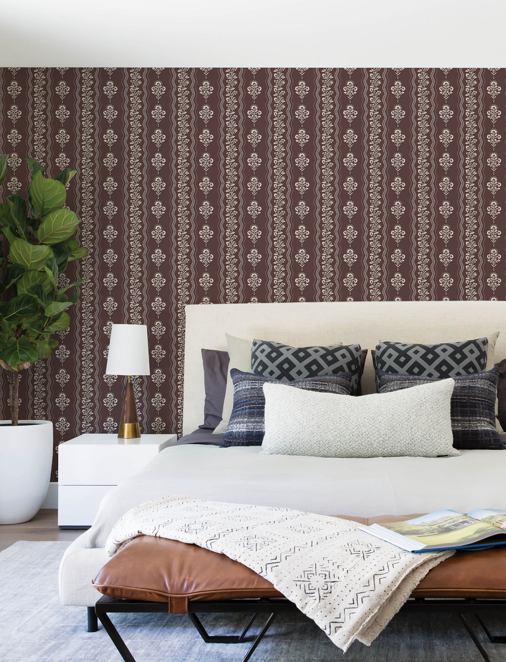 Lenea Wallpaper - Burgundy room setting