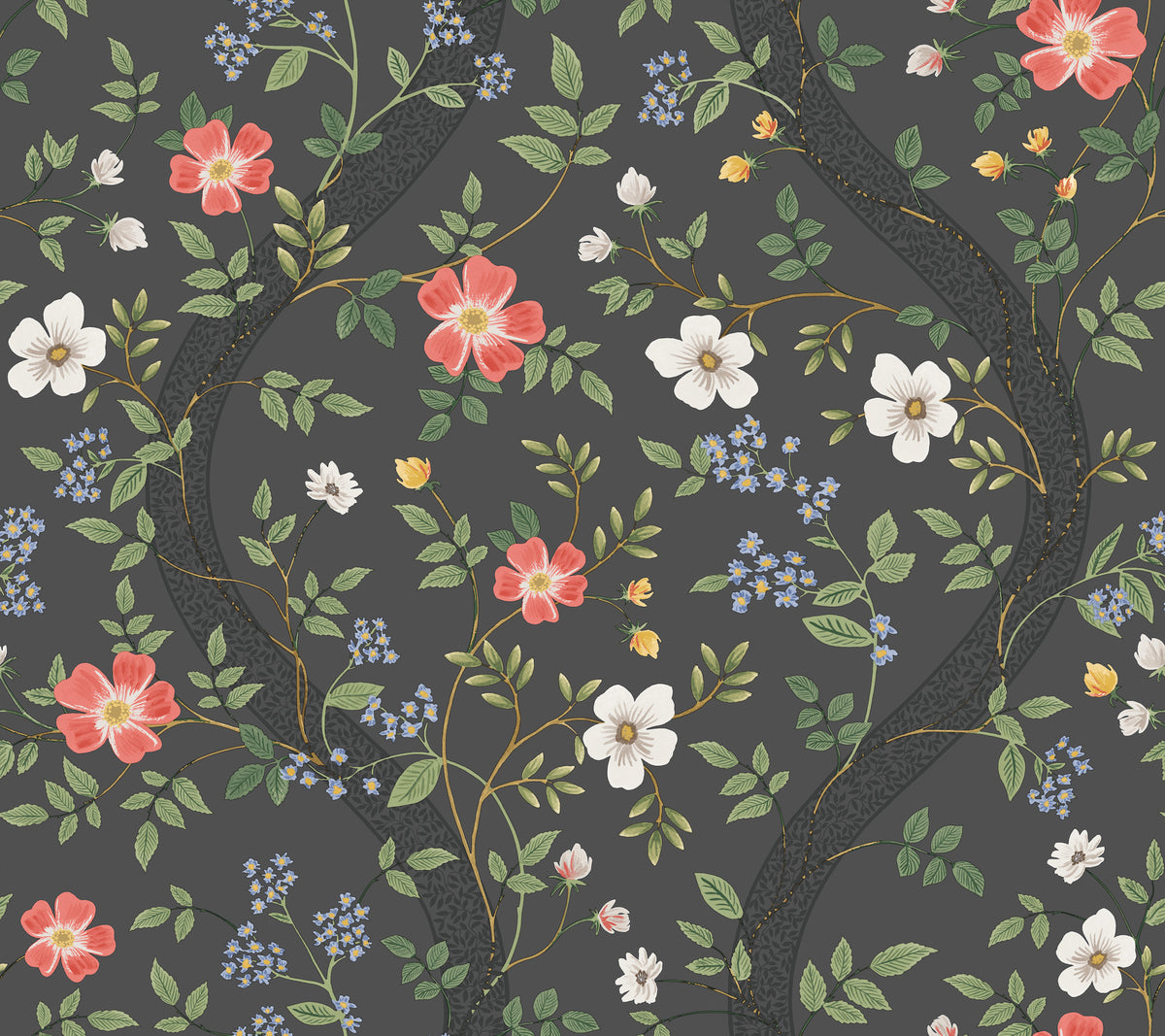 Waverly Charcoal Wallpaper detail – 4212-84385