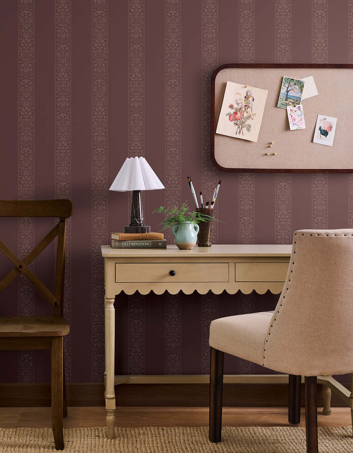 Estee Stripe Burgundy Wallpaper lifestyle – 4212-84395