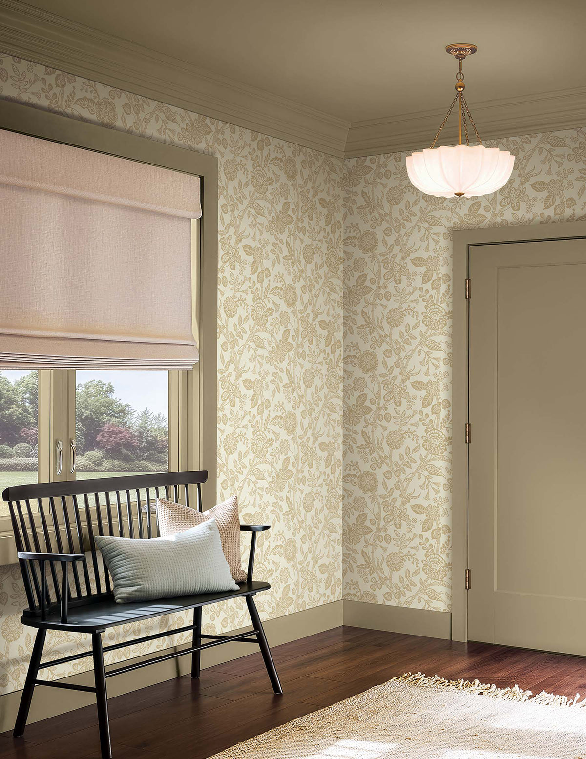 Gracie Garden Gold & Linen Wallpaper lifestyle – 4212-84400