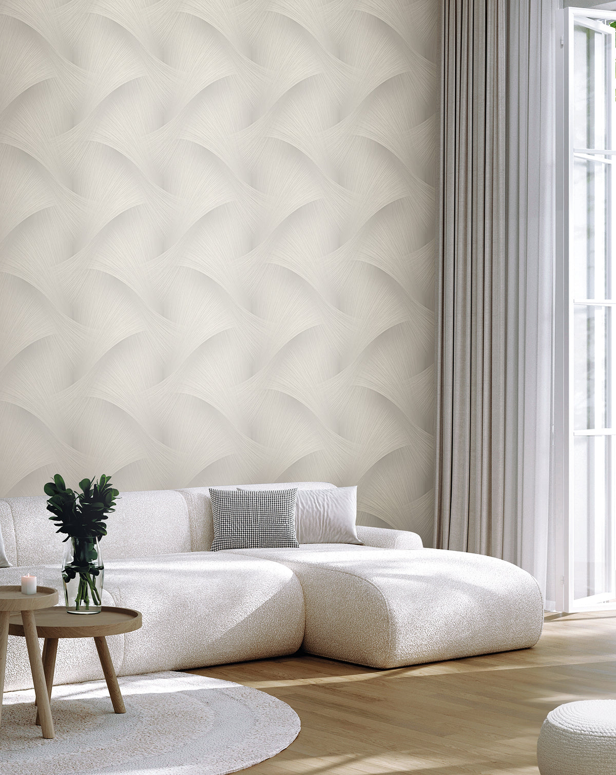 Etched Reeds Wallpaper - Light Grey room setting