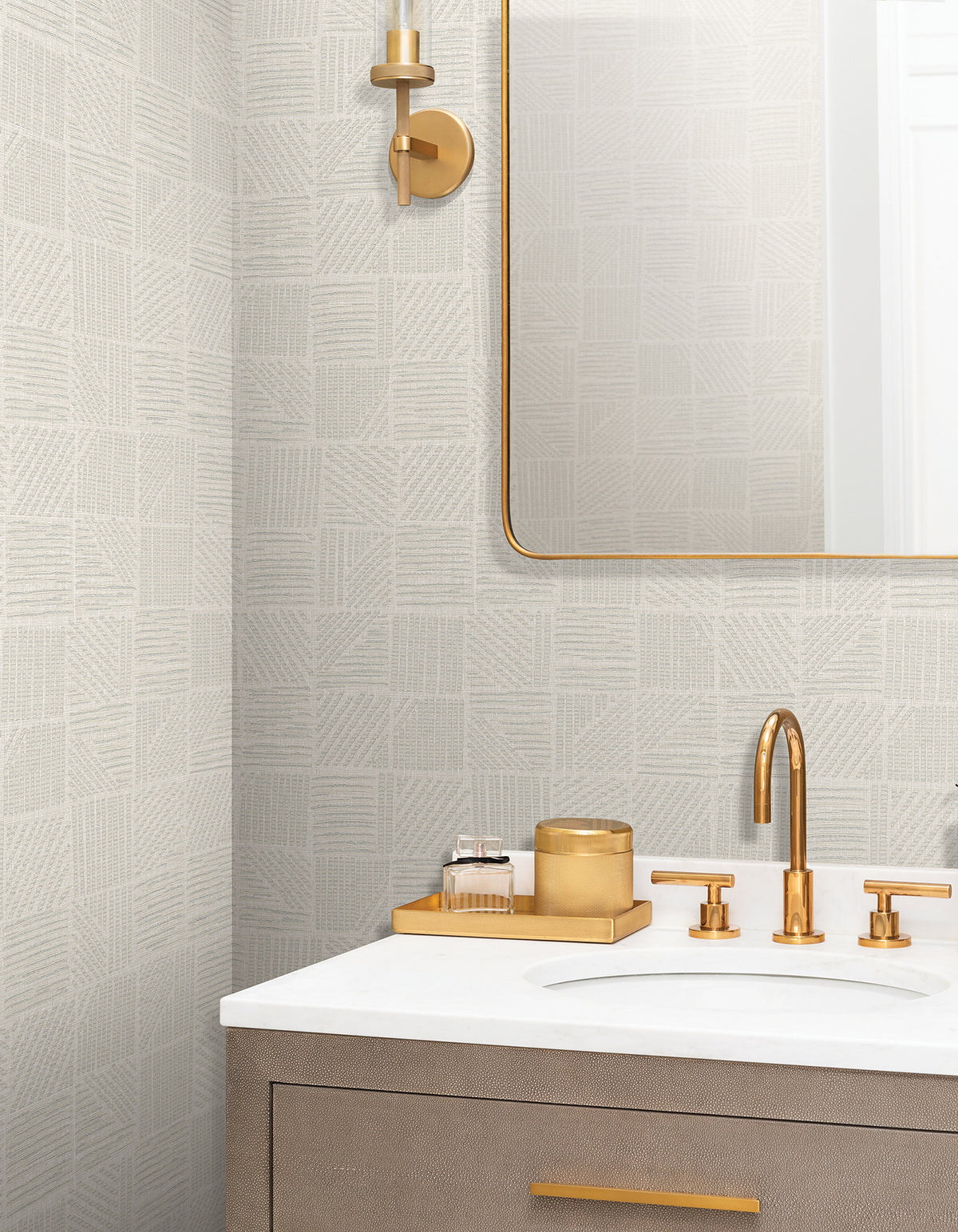 Chiseled Patchwork Wallpaper - Beige room setting