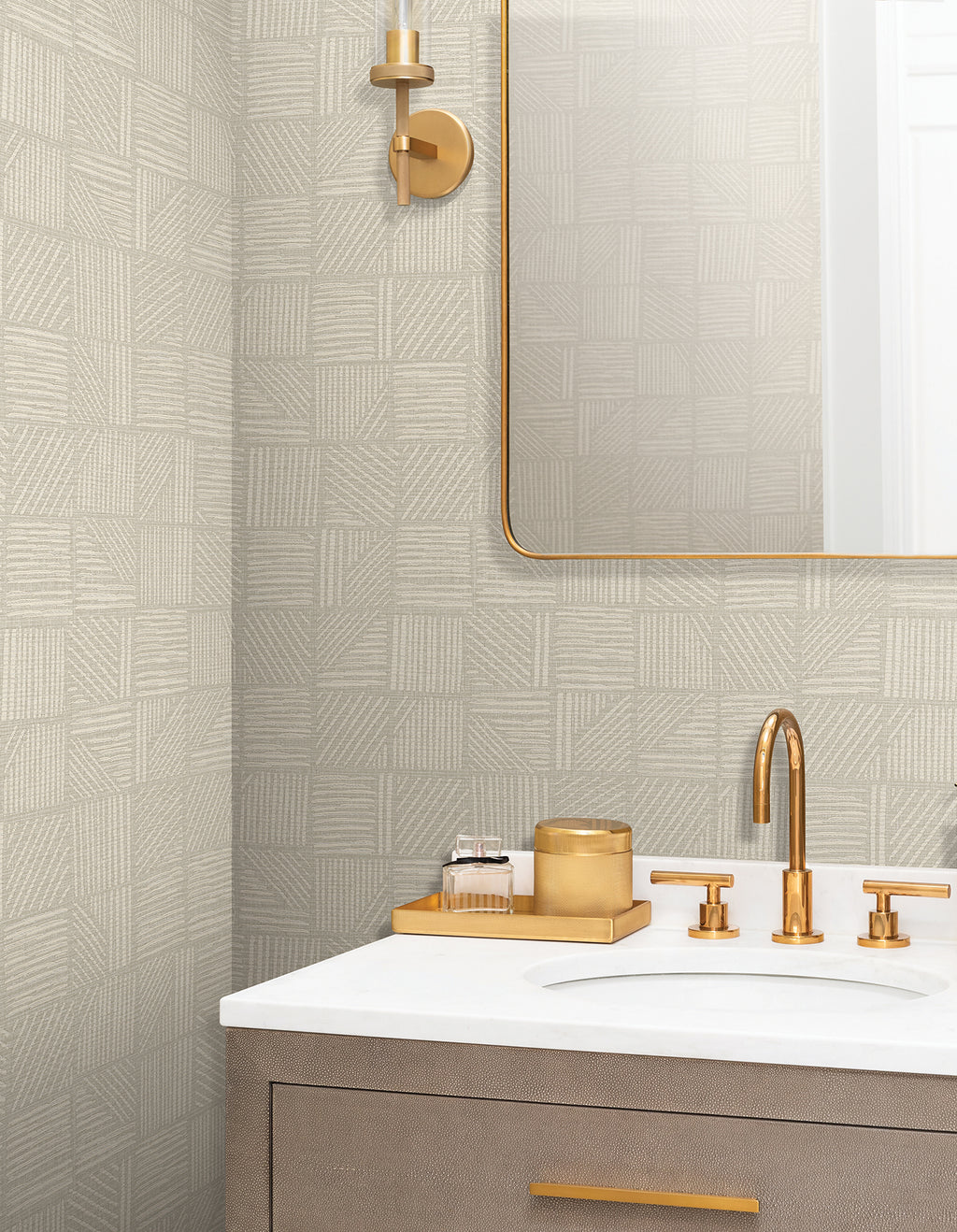 Chiseled Patchwork Wallpaper - Neutral room setting