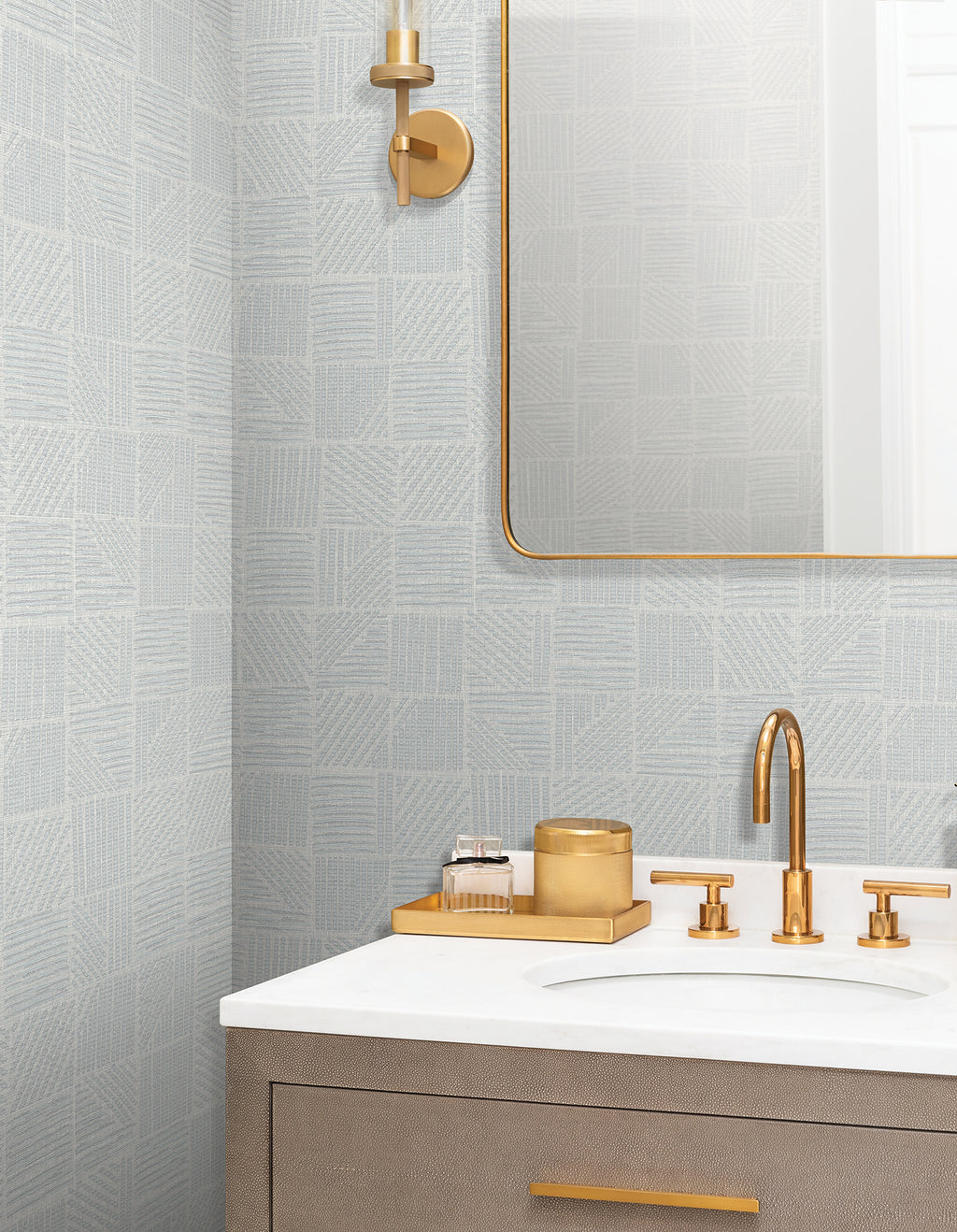 Chiseled Patchwork Wallpaper - Grey room setting
