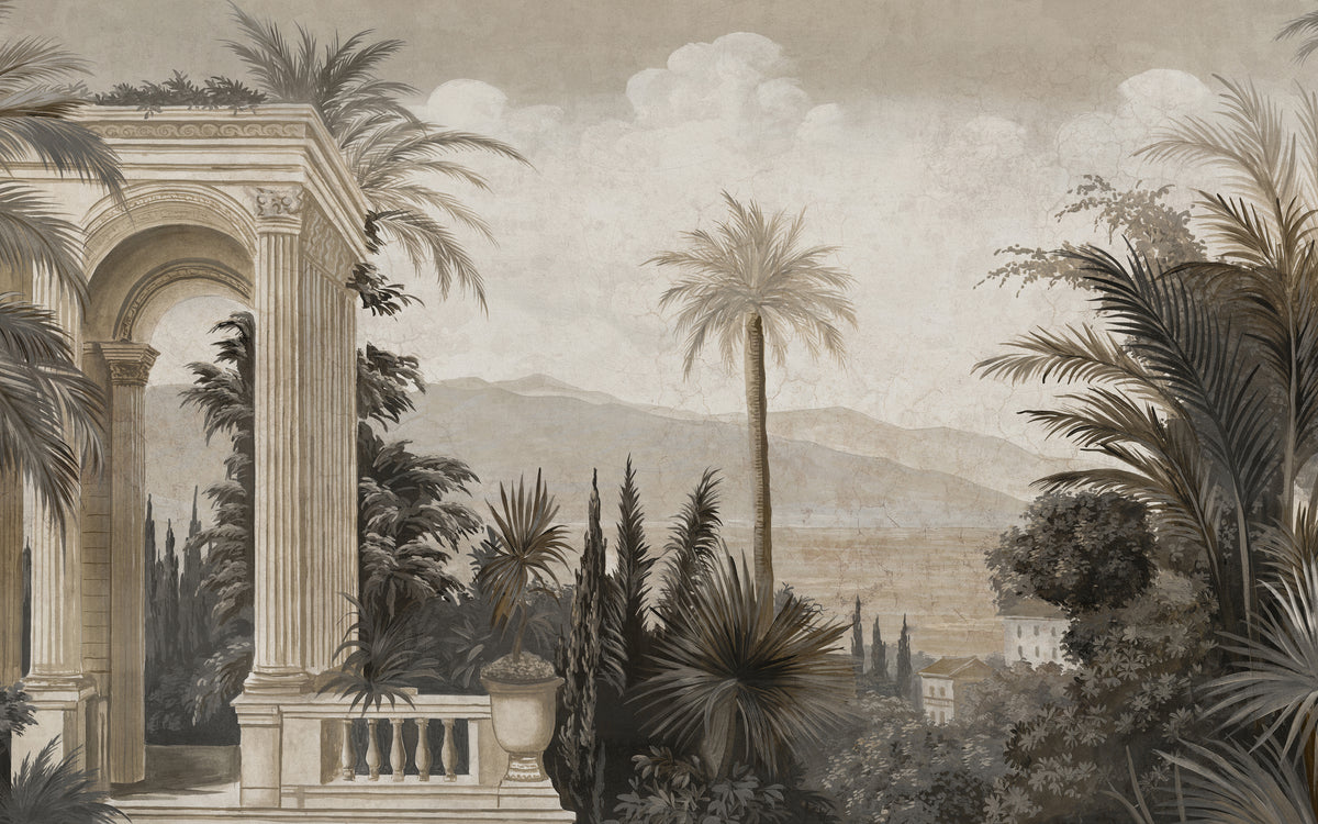 Ananbô Riviera — Distressed grisaille Wall Mural