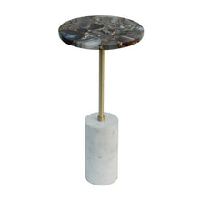 Load image into Gallery viewer, Black Agate Brass Side Table With Cylindrical Marble Base