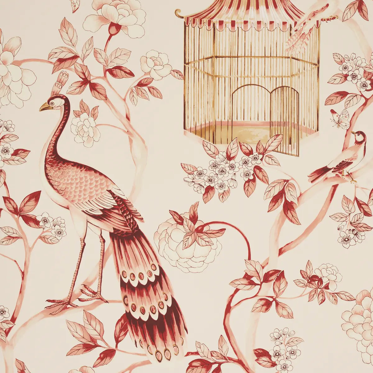 Oiseaux Et Fleurs Wallpaper - Cinnabar