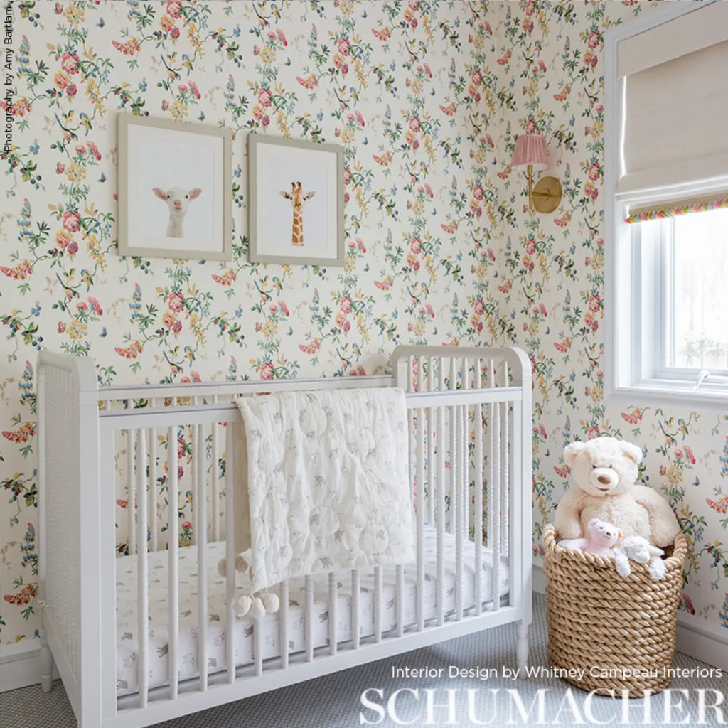 Chickadee Floral Wallpaper in an interior setting