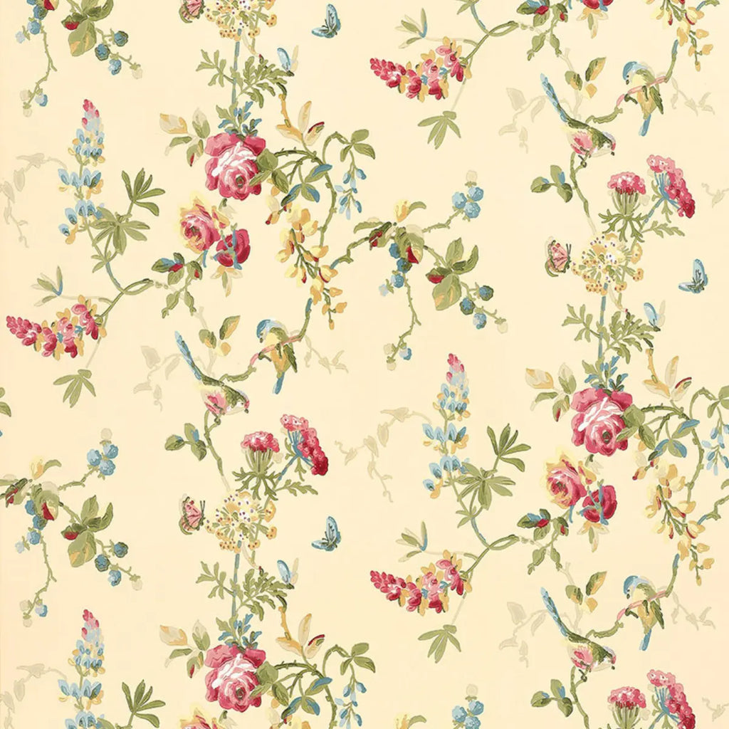 Chickadee Floral Wallpaper - Vanilla