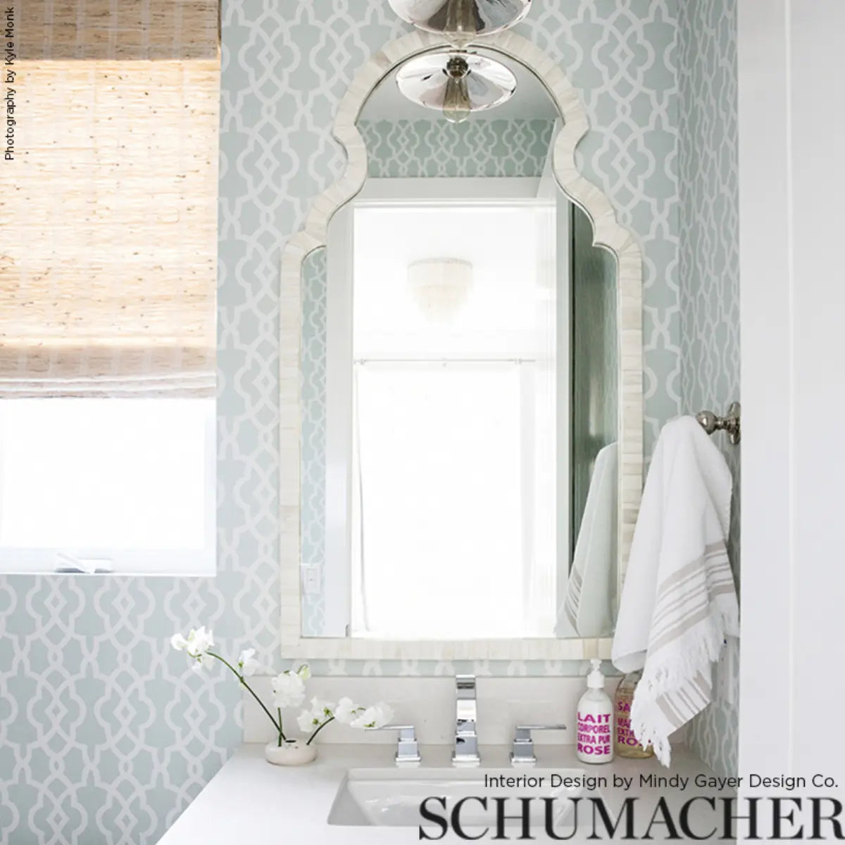 Summer Palace Fret Wallpaper in an interior setting
