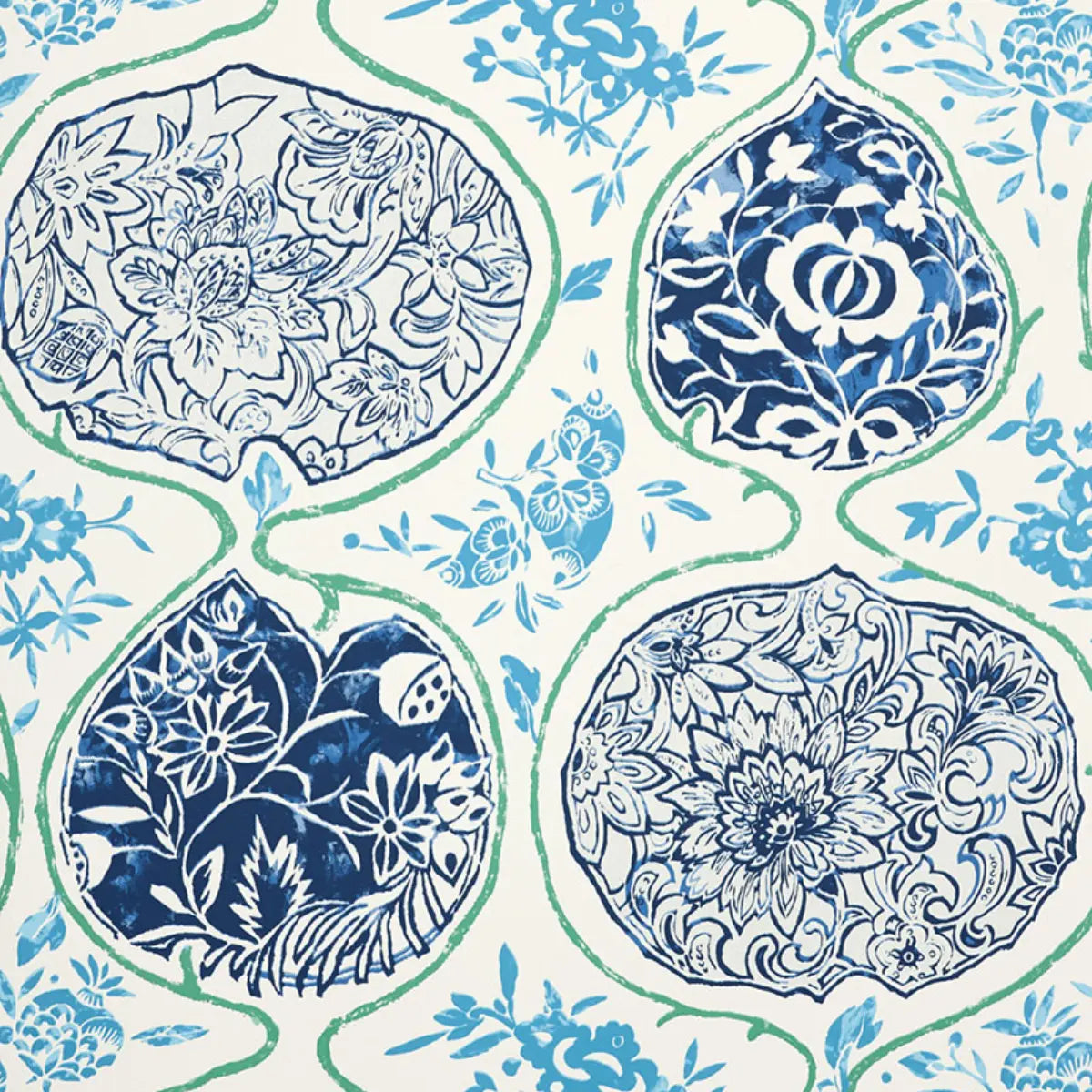 Katsugi Wallpaper - Cobalt & Turquoise