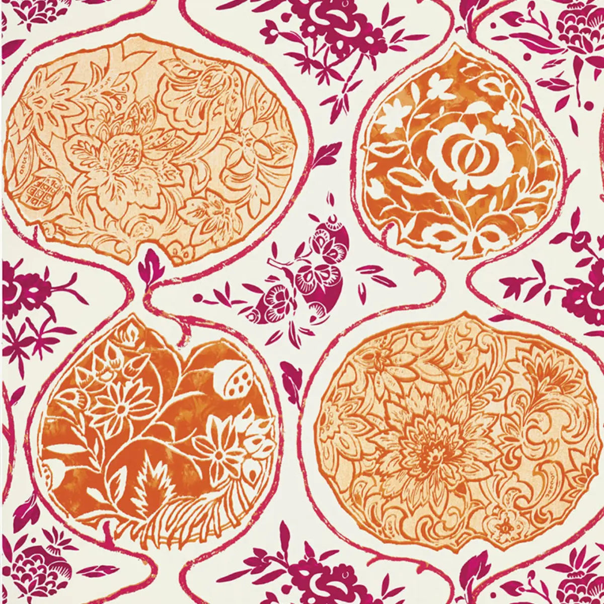 Katsugi Wallpaper - Tangerine & Berry