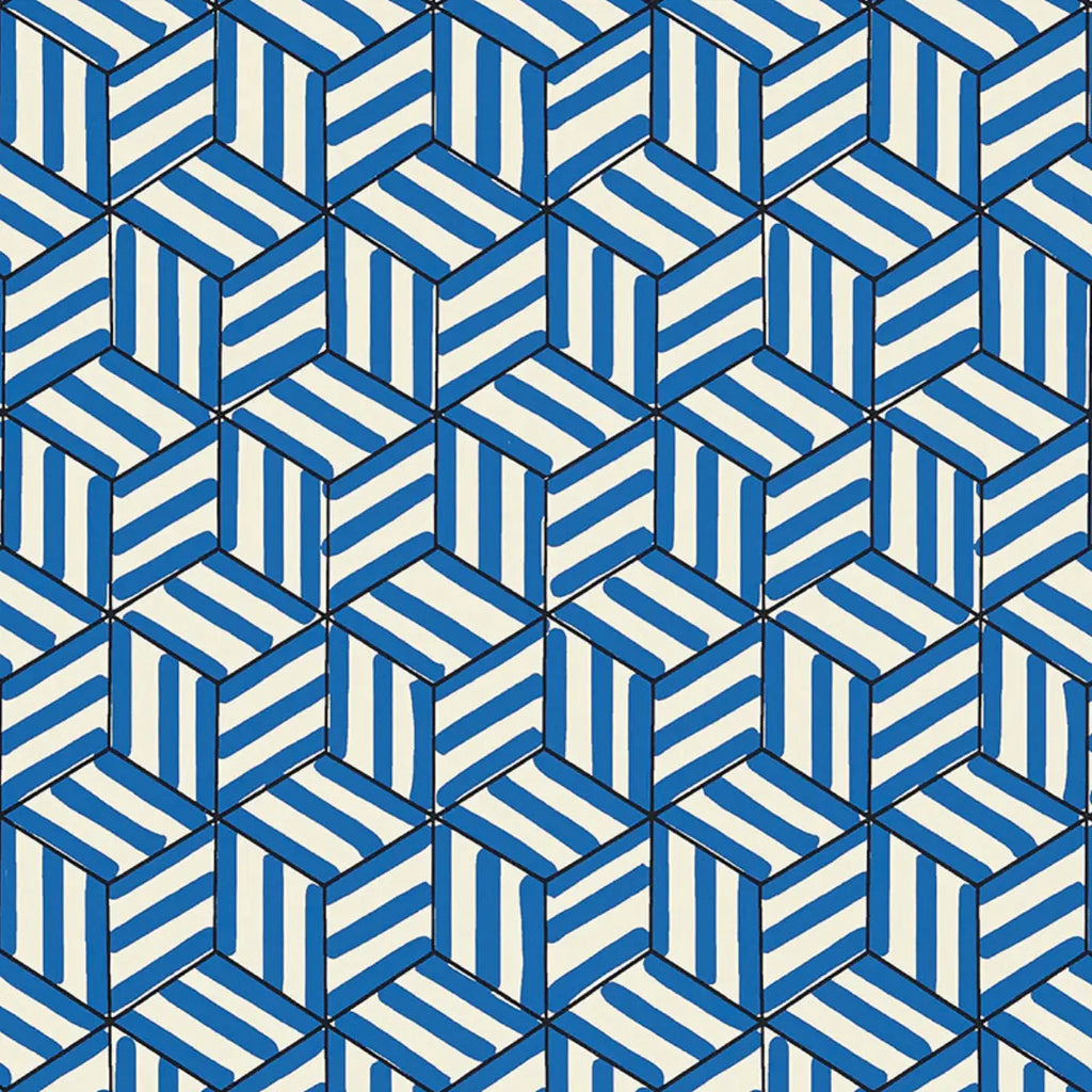 Tumbling Blocks Wallpaper - Cobalt