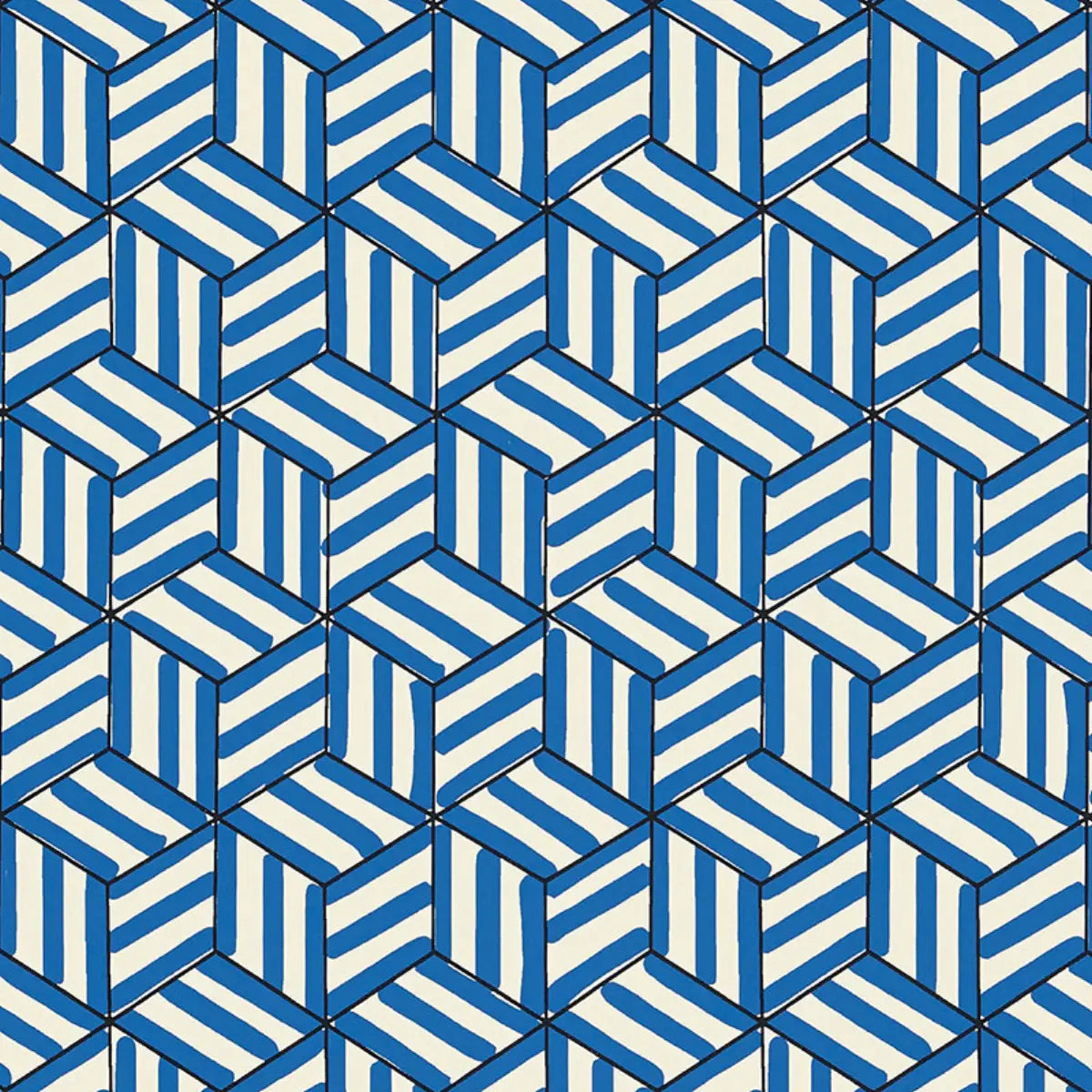 Tumbling Blocks Wallpaper - Cobalt