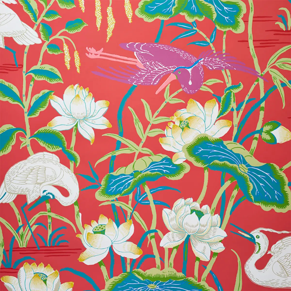 Lotus Garden Wallpaper - Red