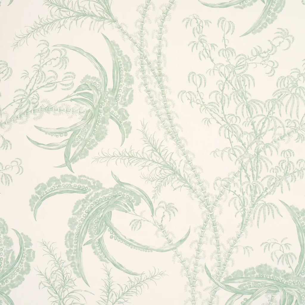 Ocean Toile Wallpaper - Eucalyptus On Linen