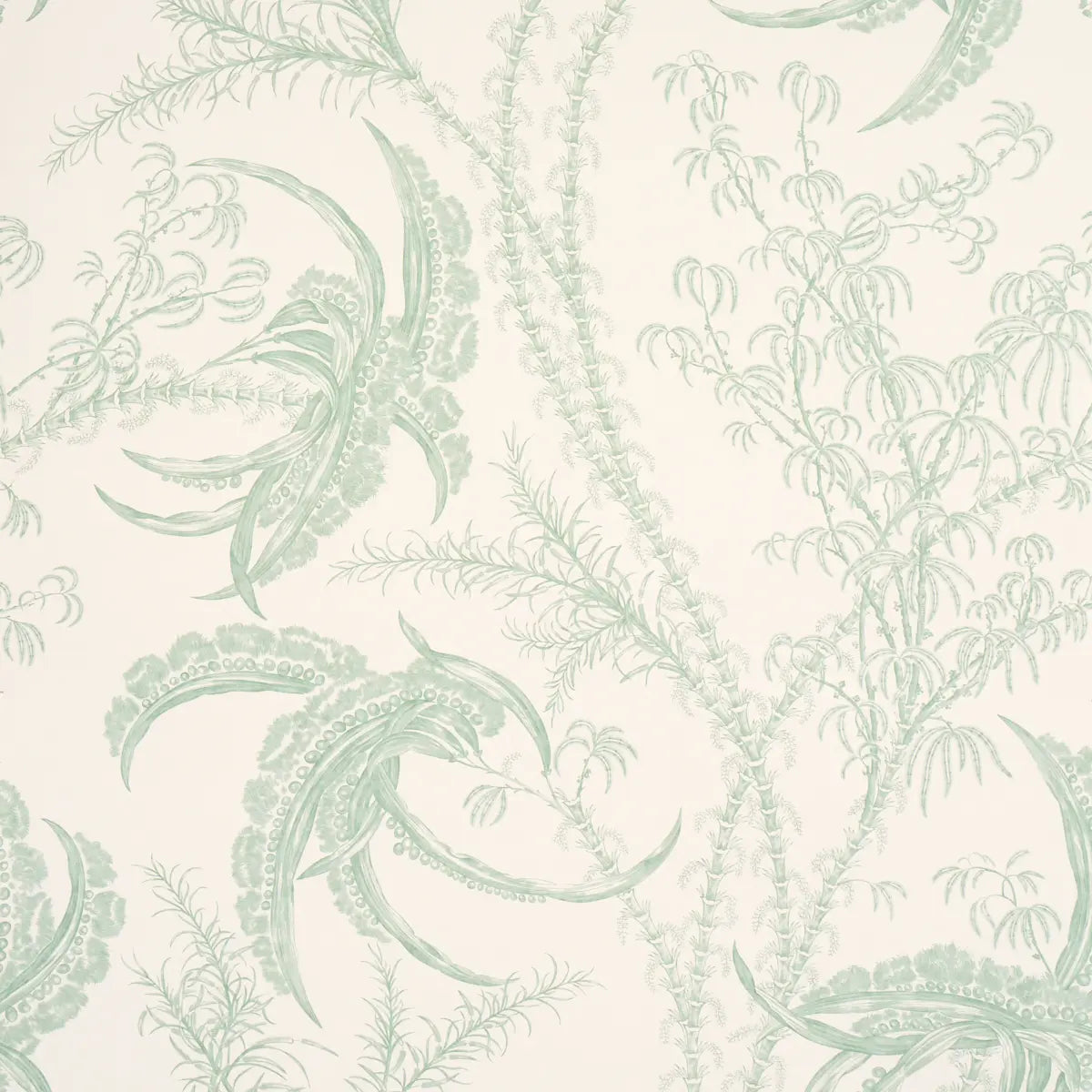 Ocean Toile Wallpaper - Eucalyptus On Linen