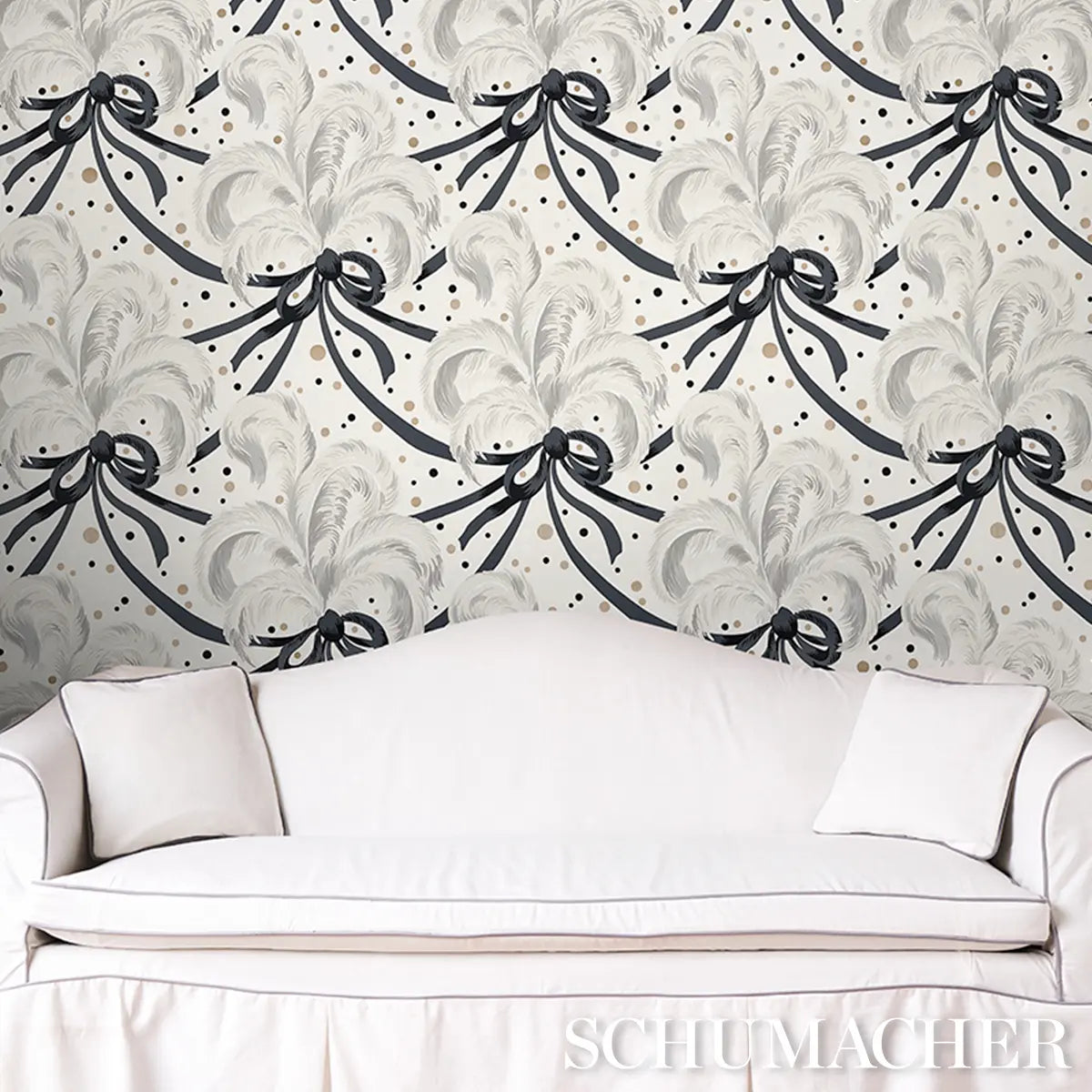 Plumes Et Rubans Wallpaper in an interior setting