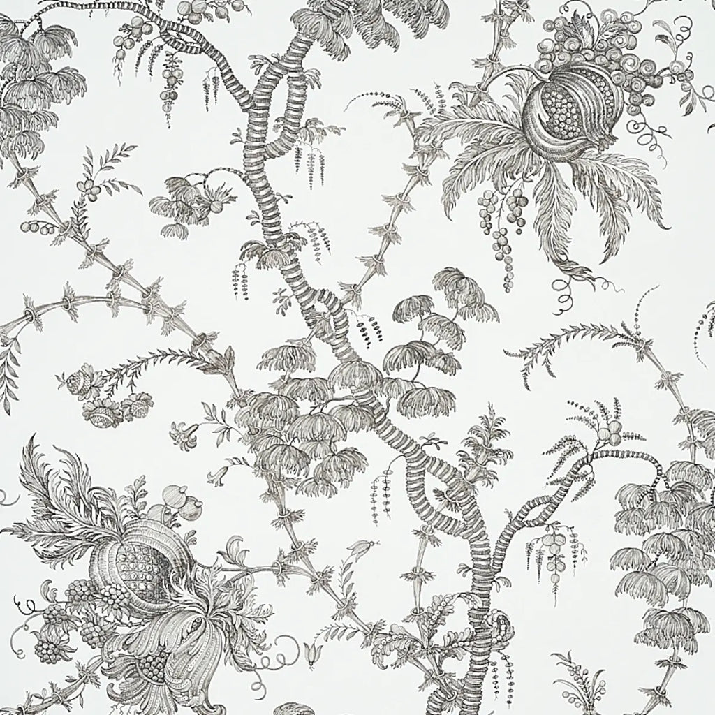 San Cristobal Toile Wallpaper - Black
