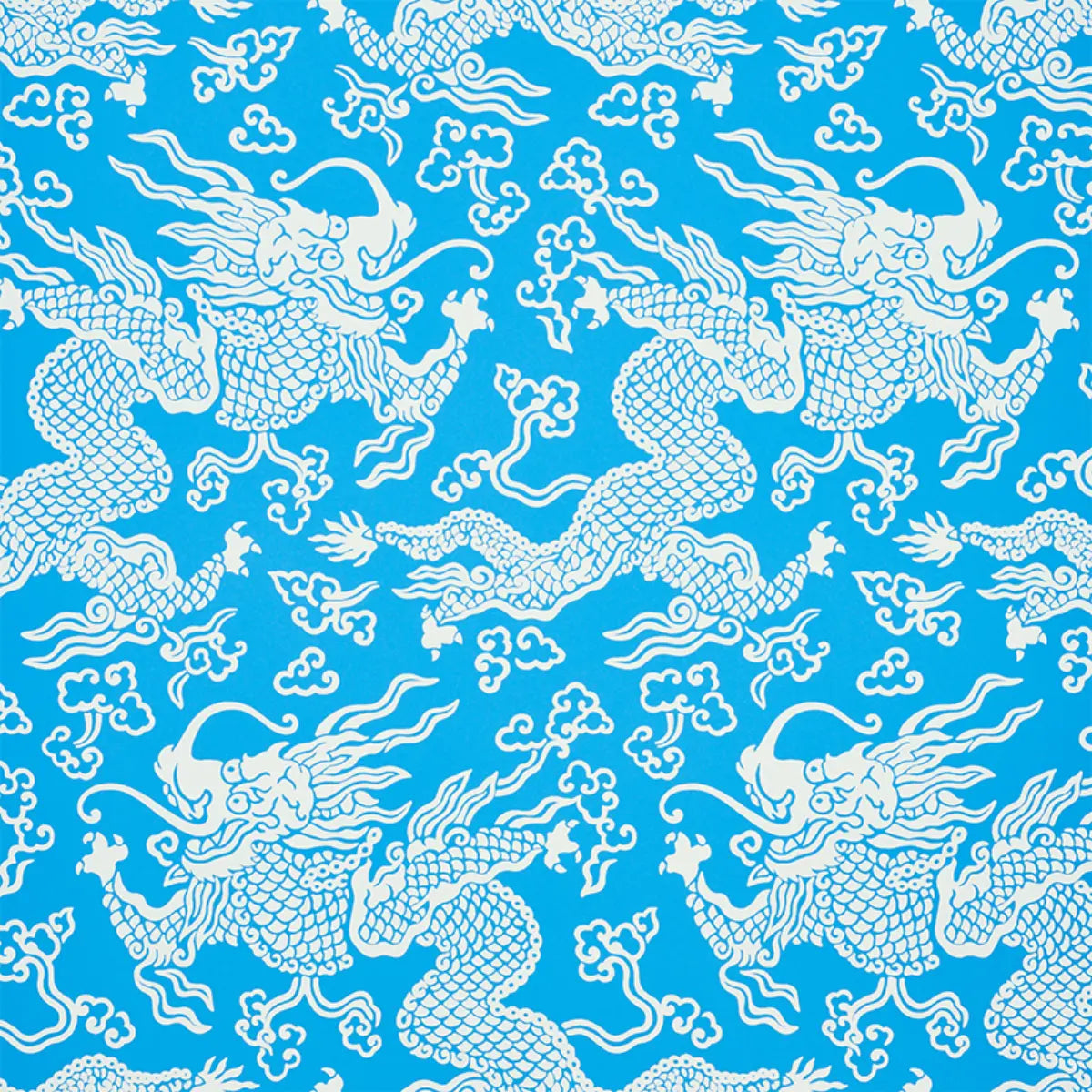 Ruan Dragon Damask Wallpaper - Blue