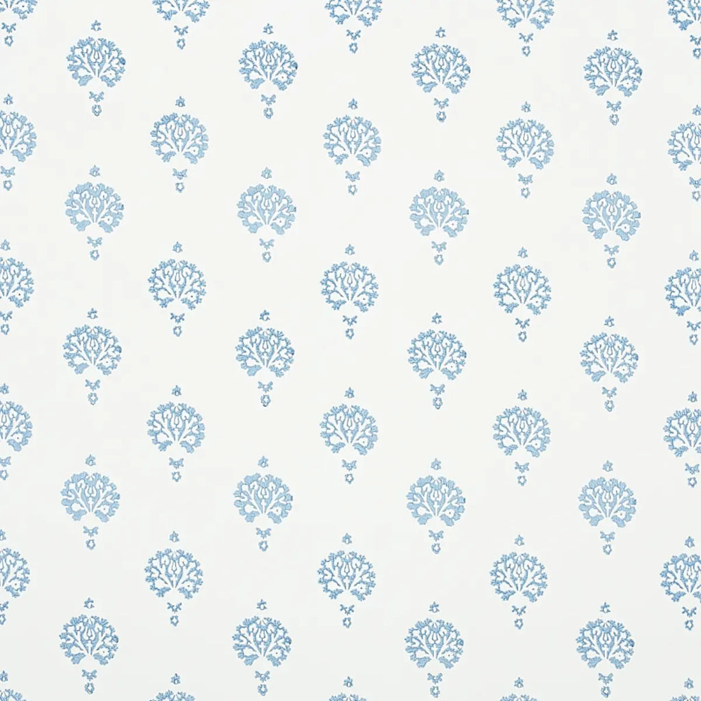 Dahlia Hand Blocked Print Wallpaper - Blue