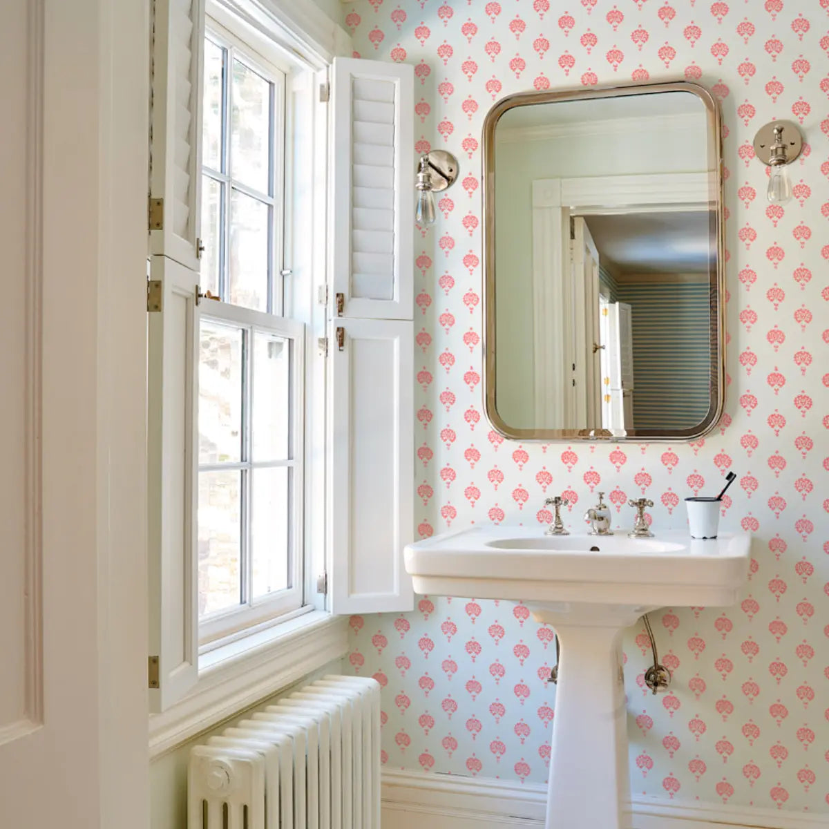 Dahlia Hand Blocked Print Wallpaper in an interior setting