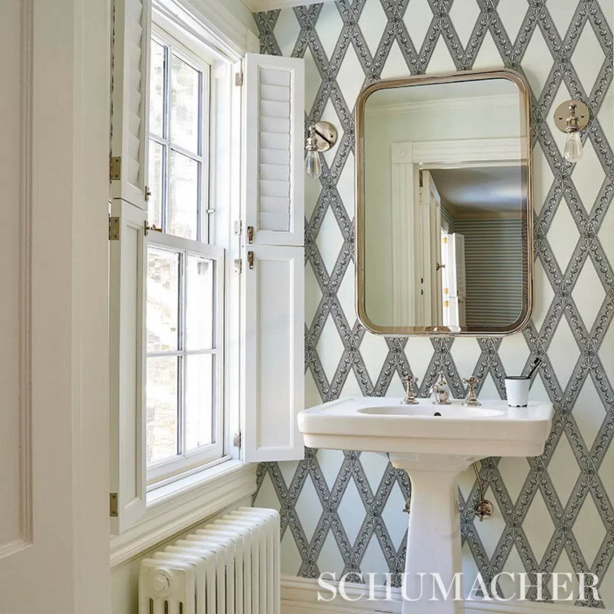 Les Losanges Toile Wallpaper in an interior setting