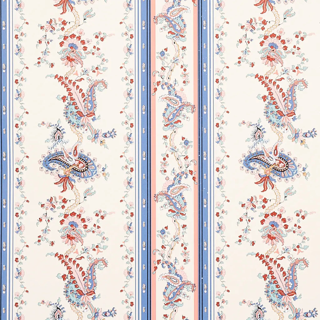 Elena Paisley Stripe Wallpaper - Blue