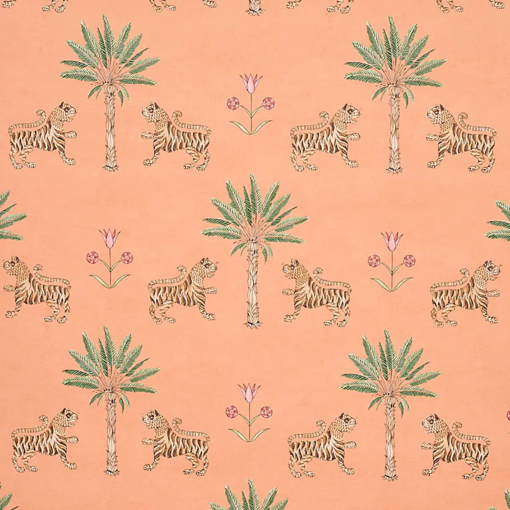 Tiger Palm Wallpaper - Crimson On Peach