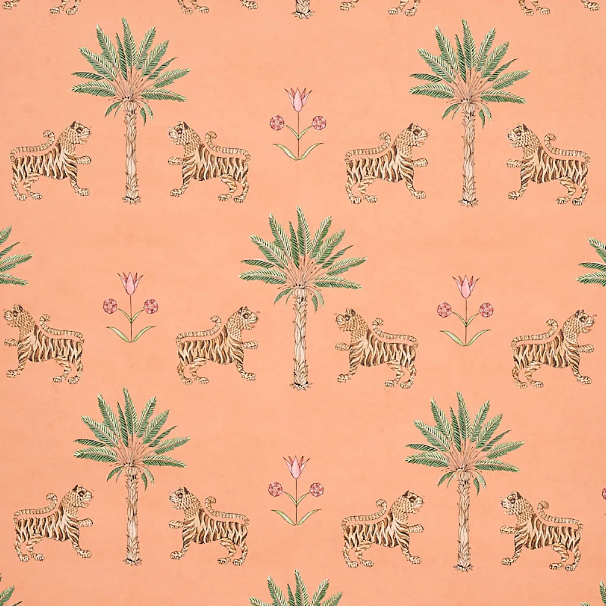 Tiger Palm Wallpaper - Crimson On Peach