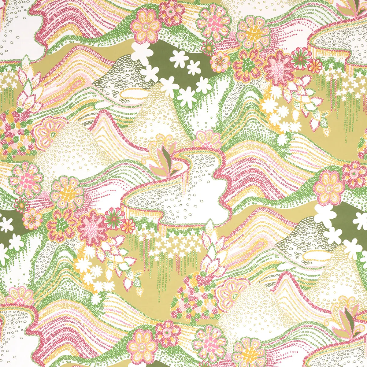 Daisy Chain Wallpaper - Green And Pink