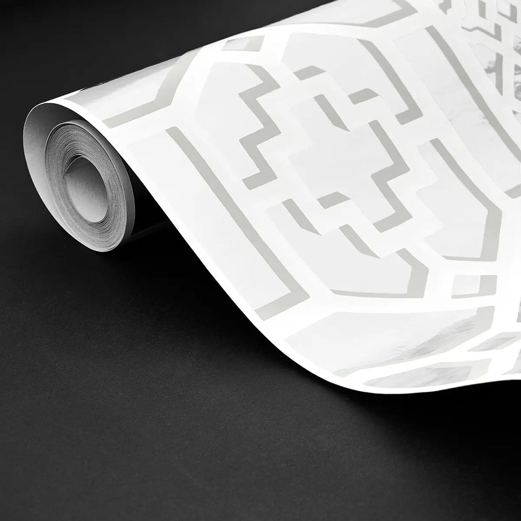 Zanzibar Trellis Mylar Wallpaper in an interior setting