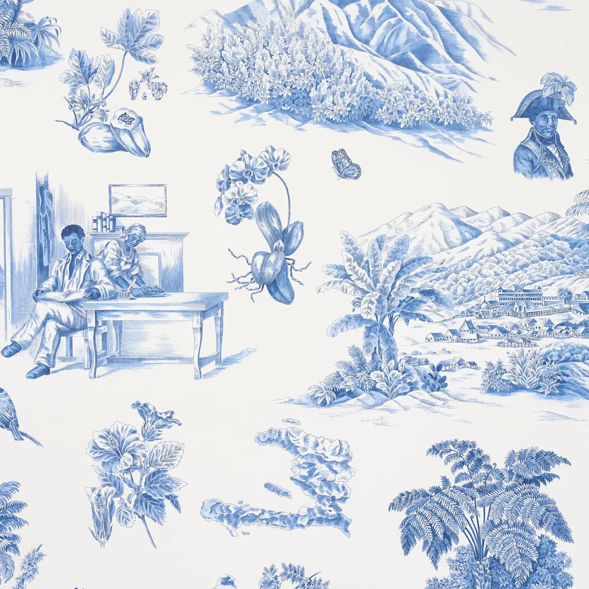 Toussaint Toile Wallpaper - Blue On Ivory
