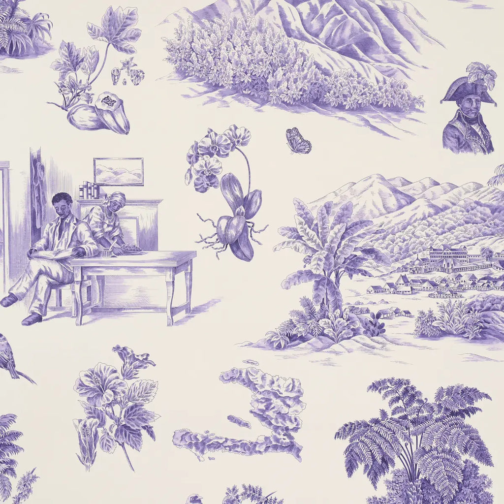 Toussaint Toile Wallpaper - Purple On Cream