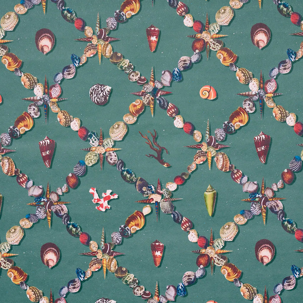 Grotto Treillage Wallpaper - Multi On Teal