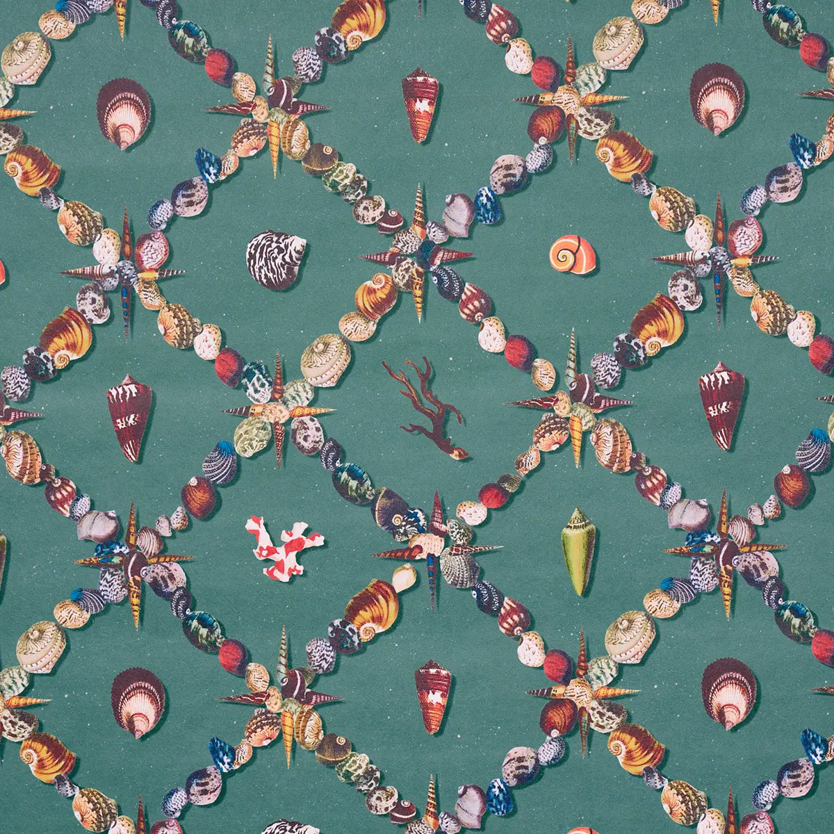 Grotto Treillage Wallpaper - Multi On Teal