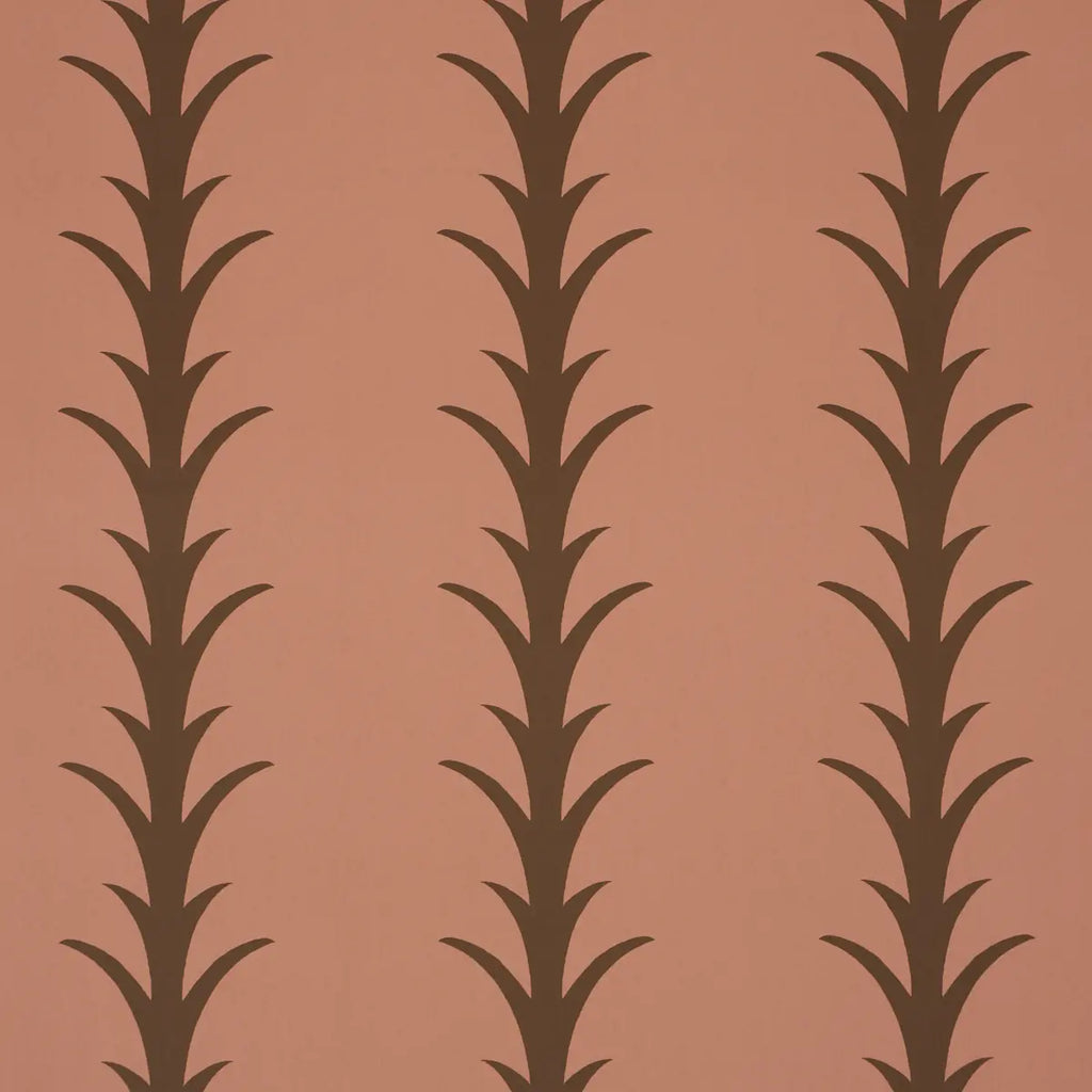 Acanthus Stripe Wallpaper - Brown On Rosewood