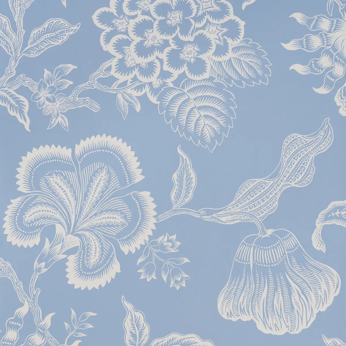 Hothouse Flowers Silhouette Wallpaper - Bliss Blue