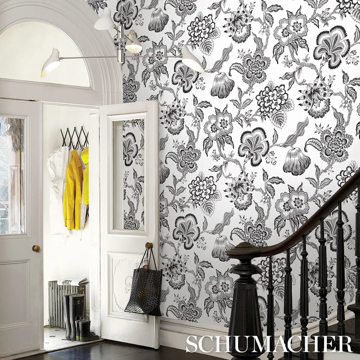Hothouse Flowers Silhouette Wallpaper in an interior setting