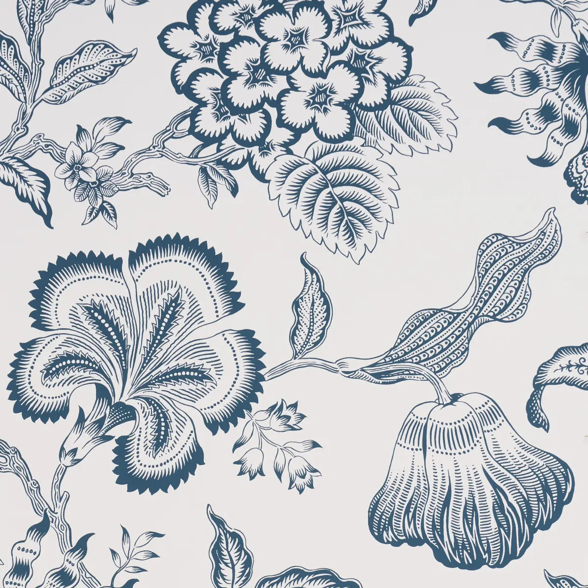 Hothouse Flowers Silhouette Wallpaper - Peacock On White