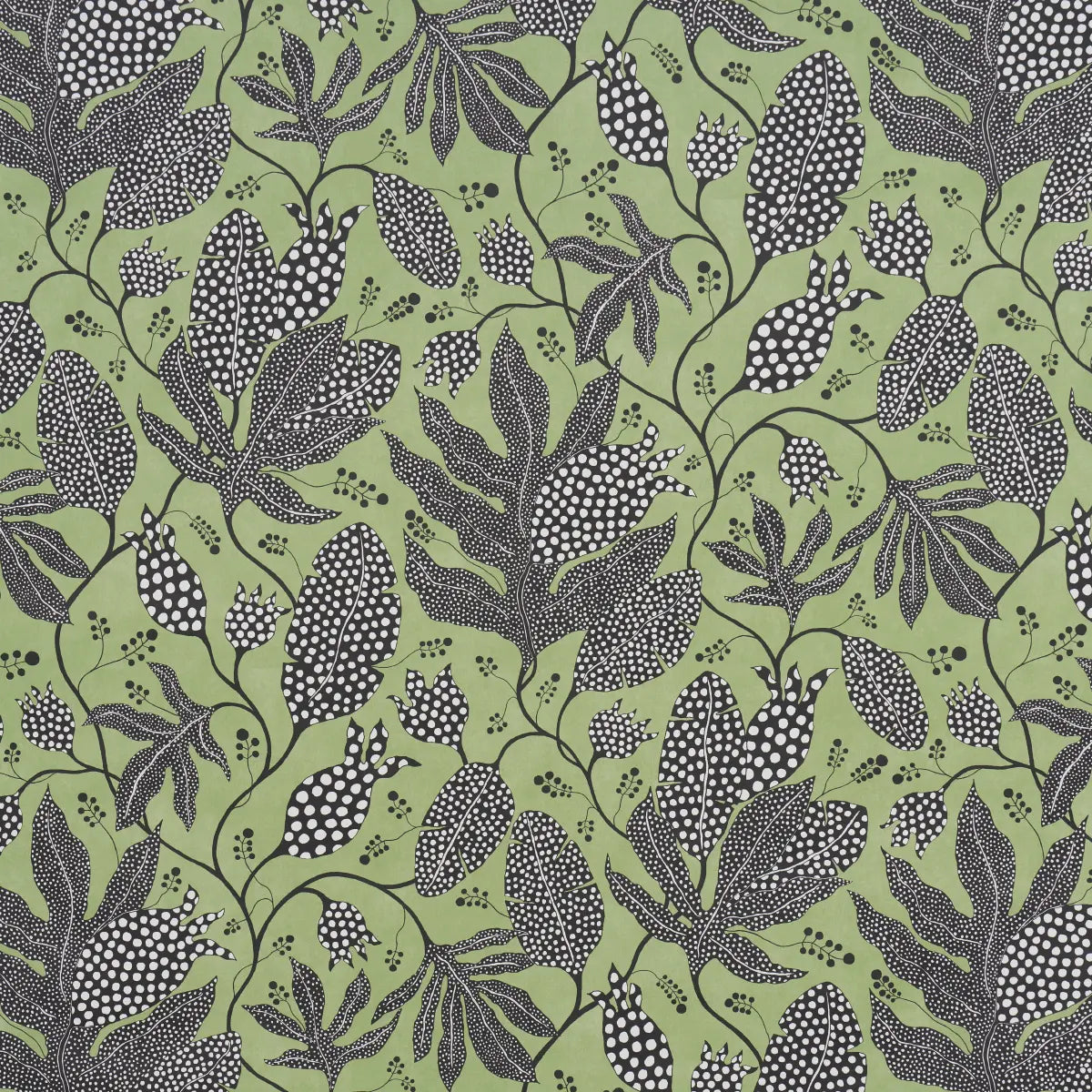 Polka Dot Jungle Wallpaper - Black & Green