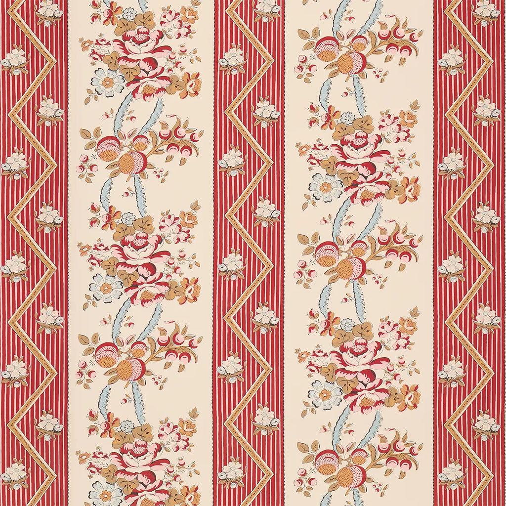 Sylvain Floral Stripe Wallpaper - Rouge