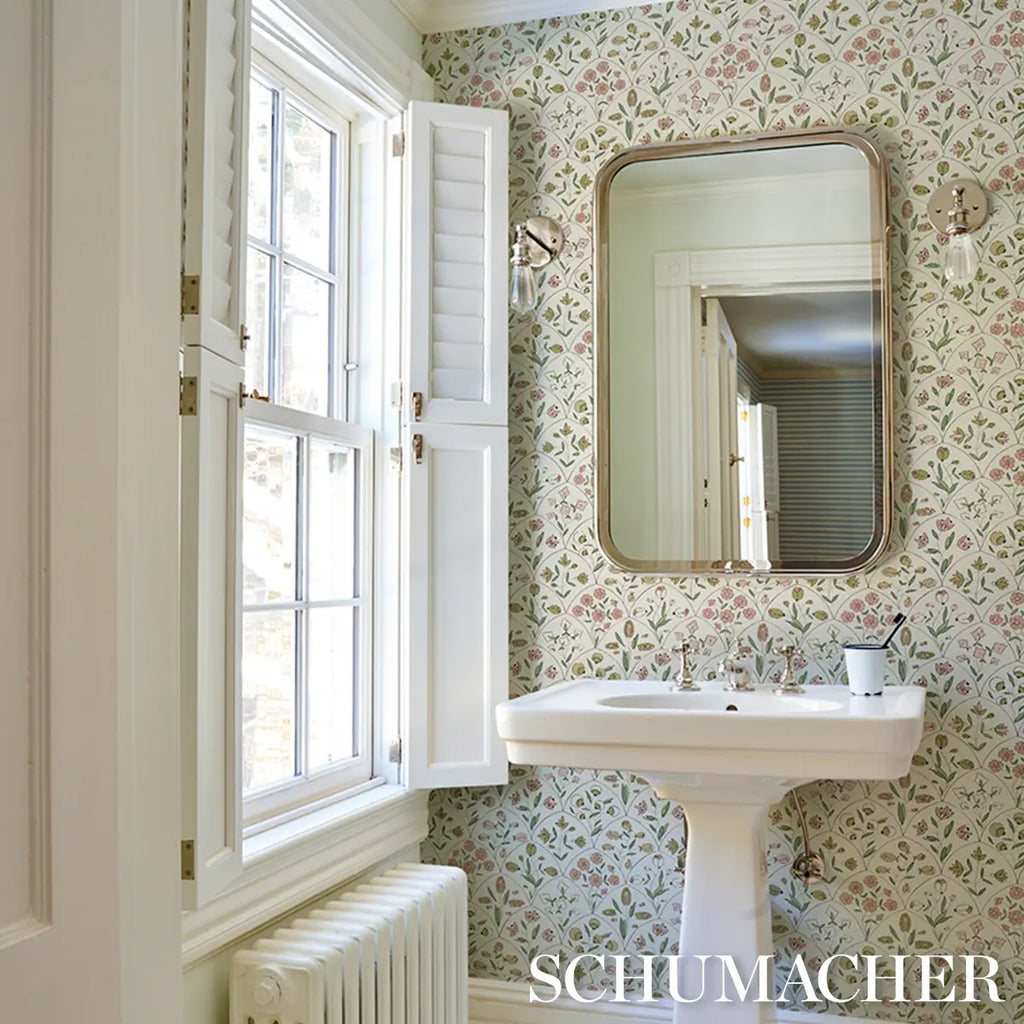 Frances Scallop Floral Wallpaper in an interior setting