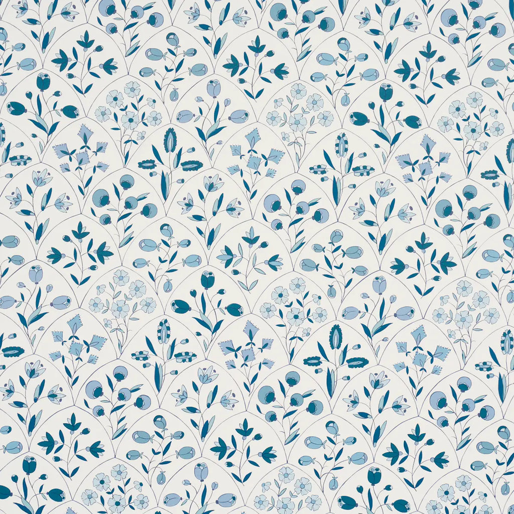 Frances Scallop Floral Wallpaper - Blues