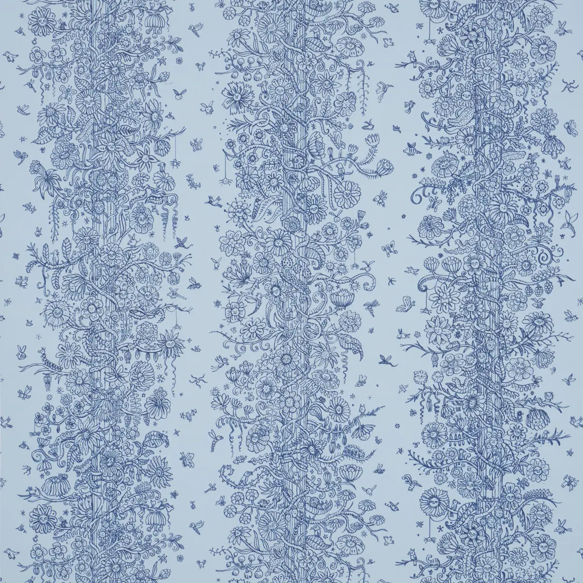 Edward Steed's Towers Of Flowers Wallpaper - Sky Blue & Navy