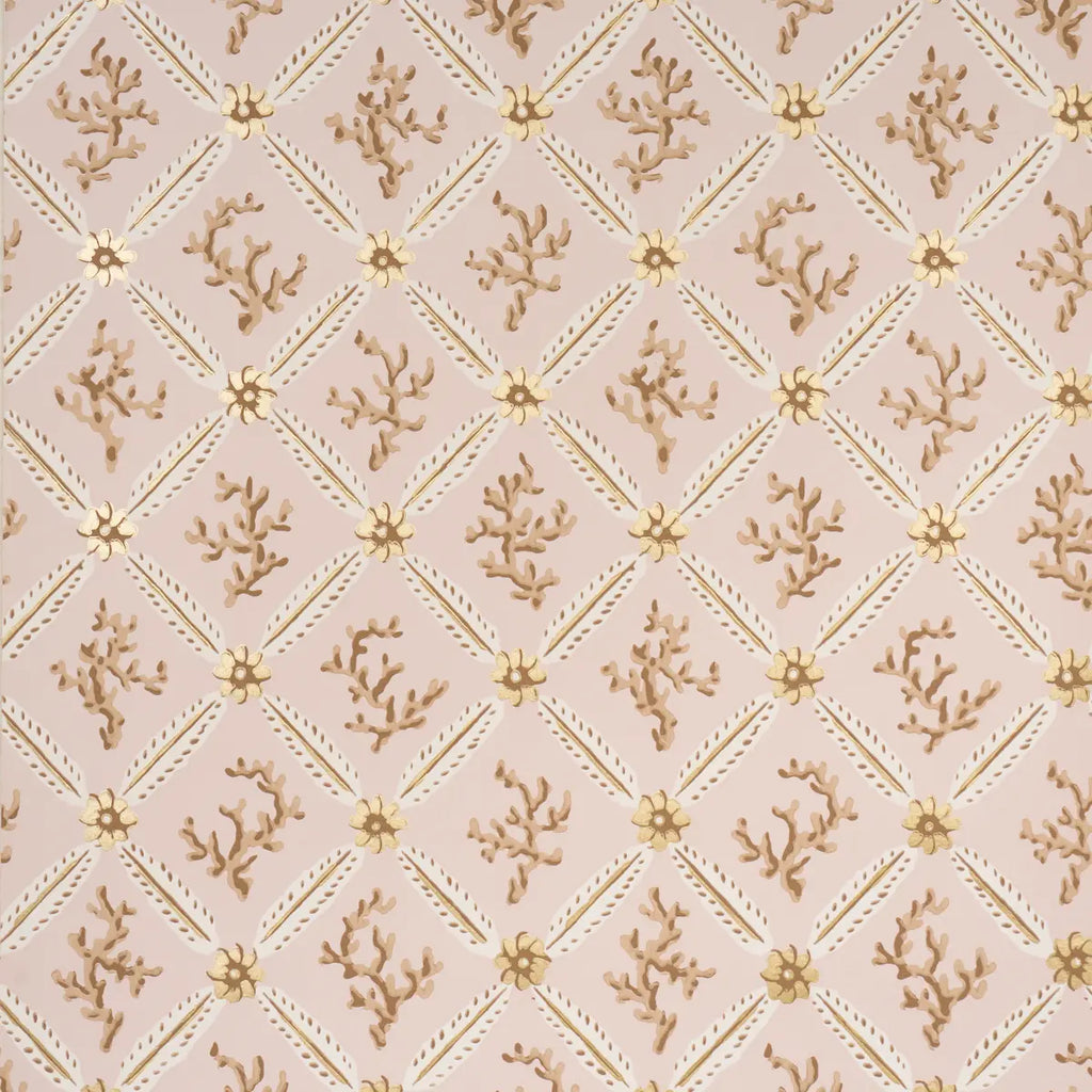 Corail Leaf Trellis Wallpaper - Blush