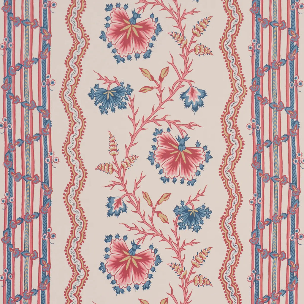 Parvati Floral Stripe Wallpaper - Vermilion