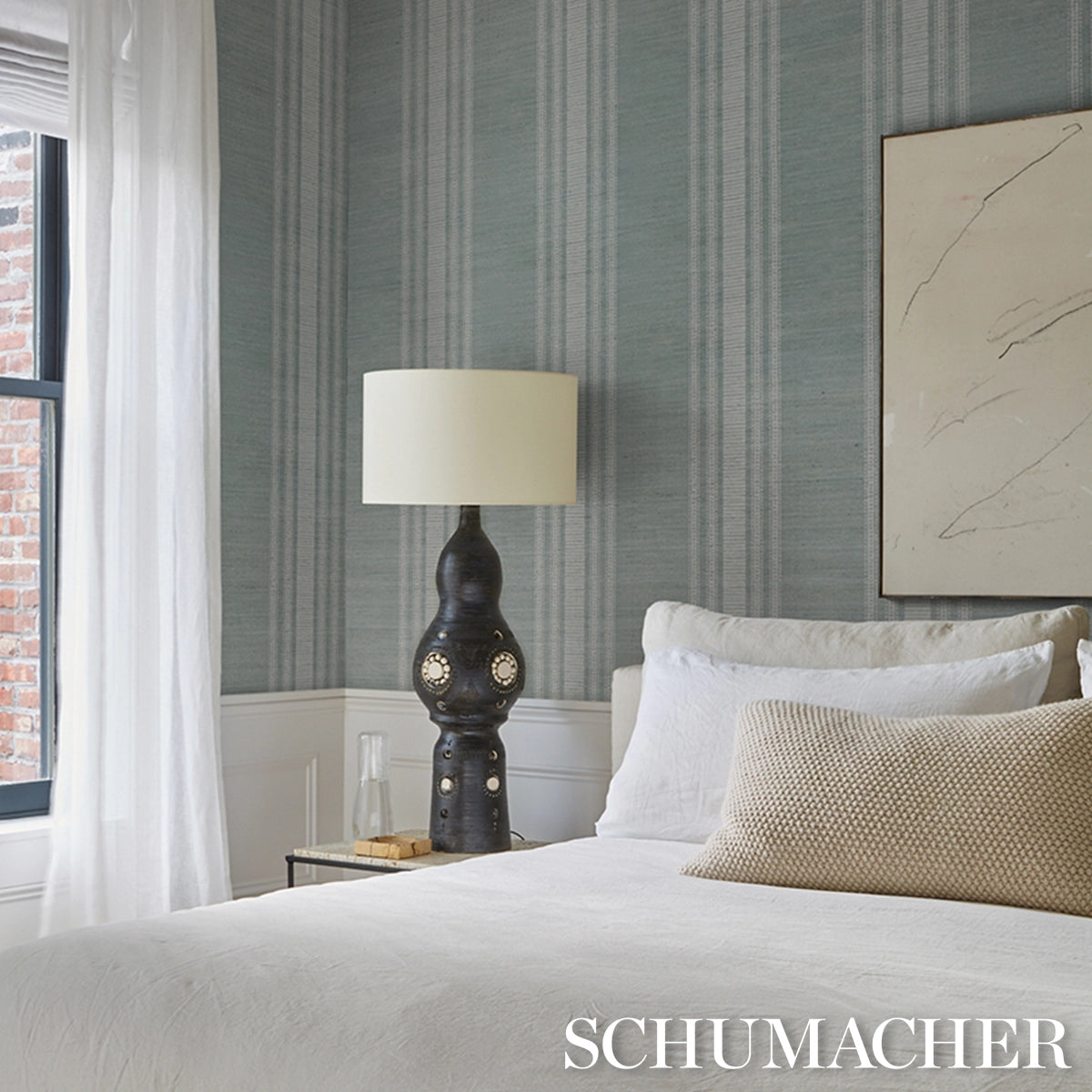 Cassia Silk Stripe Wallcovering Wallpaper in an interior setting