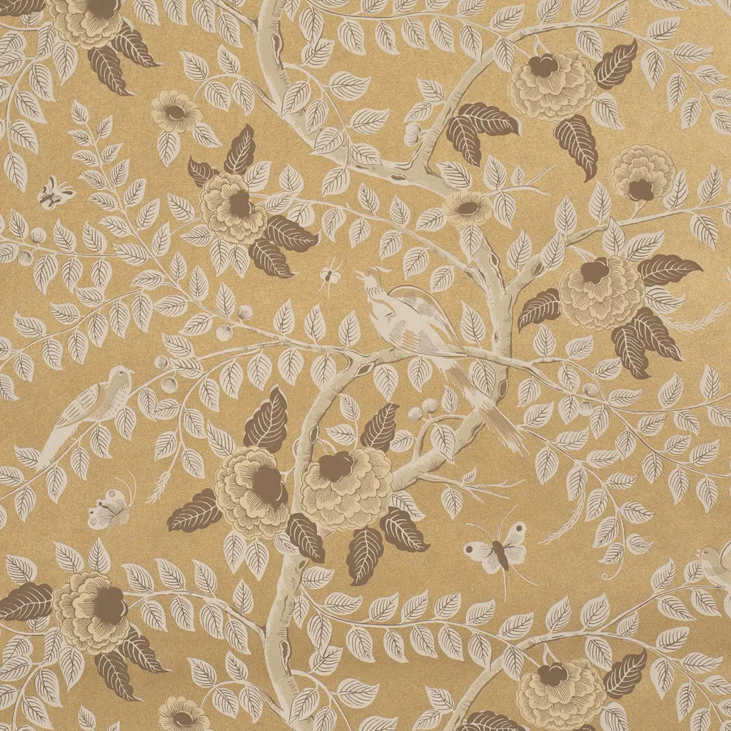 Tole Bird Wallpaper - Gold