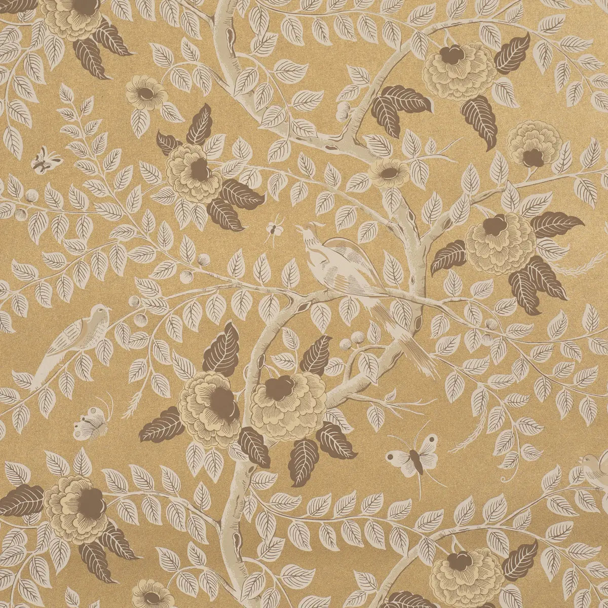 Tole Bird Wallpaper - Gold